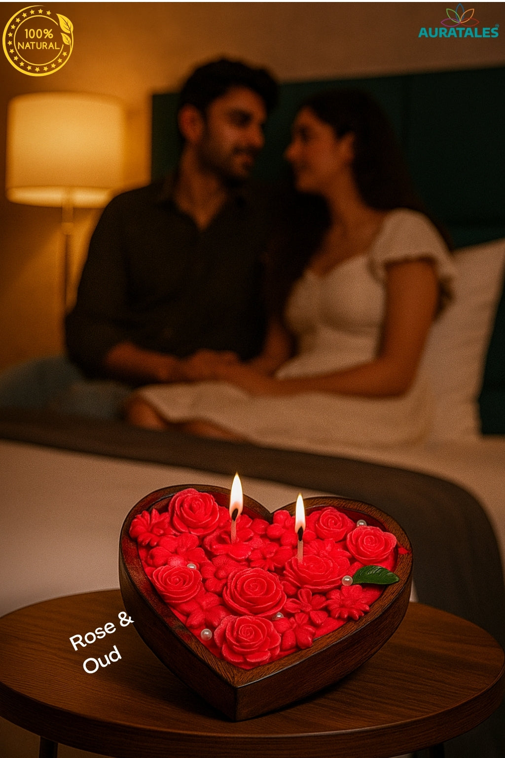 Wooden Heart Rose Candle Aura Tales