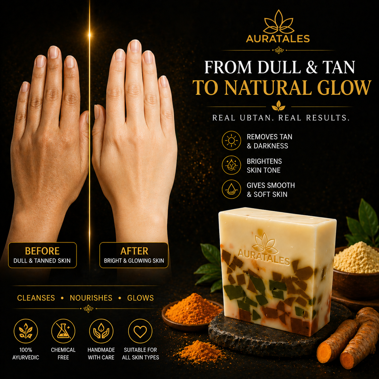 Handmade Royal Ubtan Bathing Soap For Men & Women | Pack of 3 AuraTales
