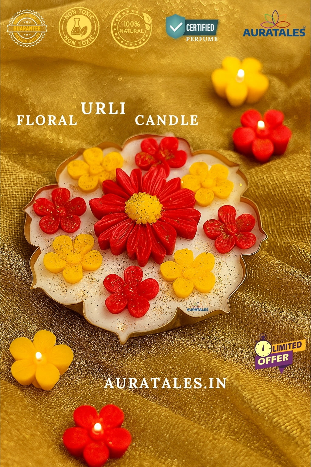 Floral Urli Soy Wax Candle - Jasmine, Oud, Sandlewood & Lavender | Festival, Decor & Gifting AuraTales