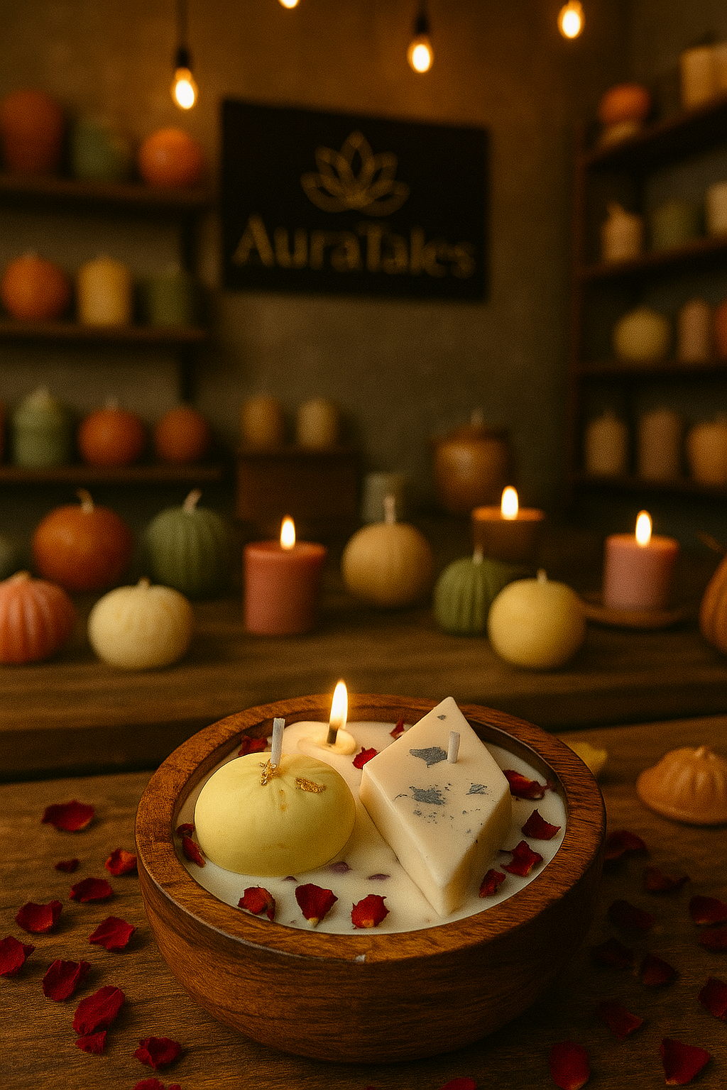 Kaju Katli Sweet Scented Candle Wooden Jar | Festive Gifting & Home Decor Aura Tales