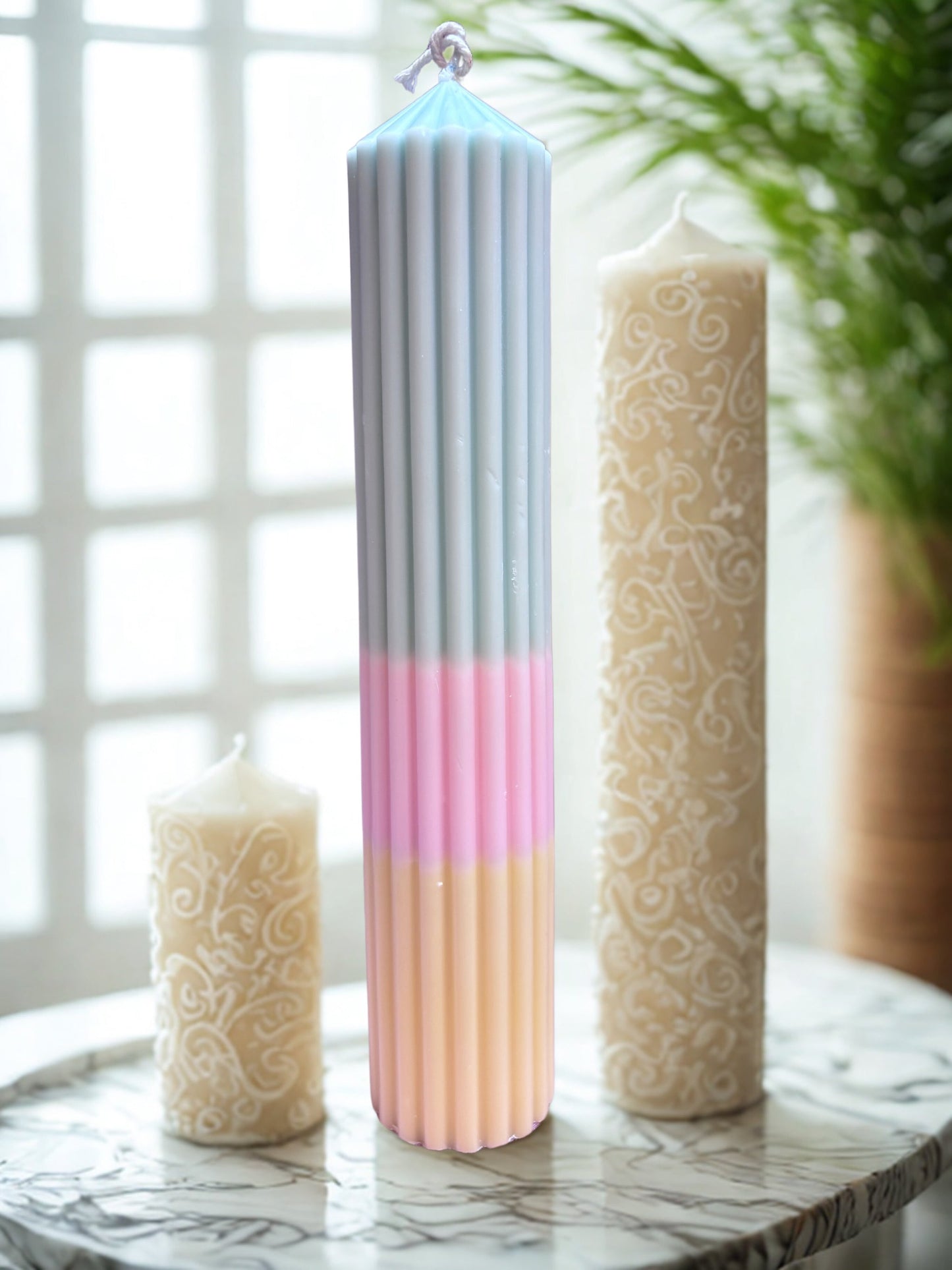 Pillar Candle Dual Color Thick Lines | Festive Gifting & Home Decor-Medium AuraTales