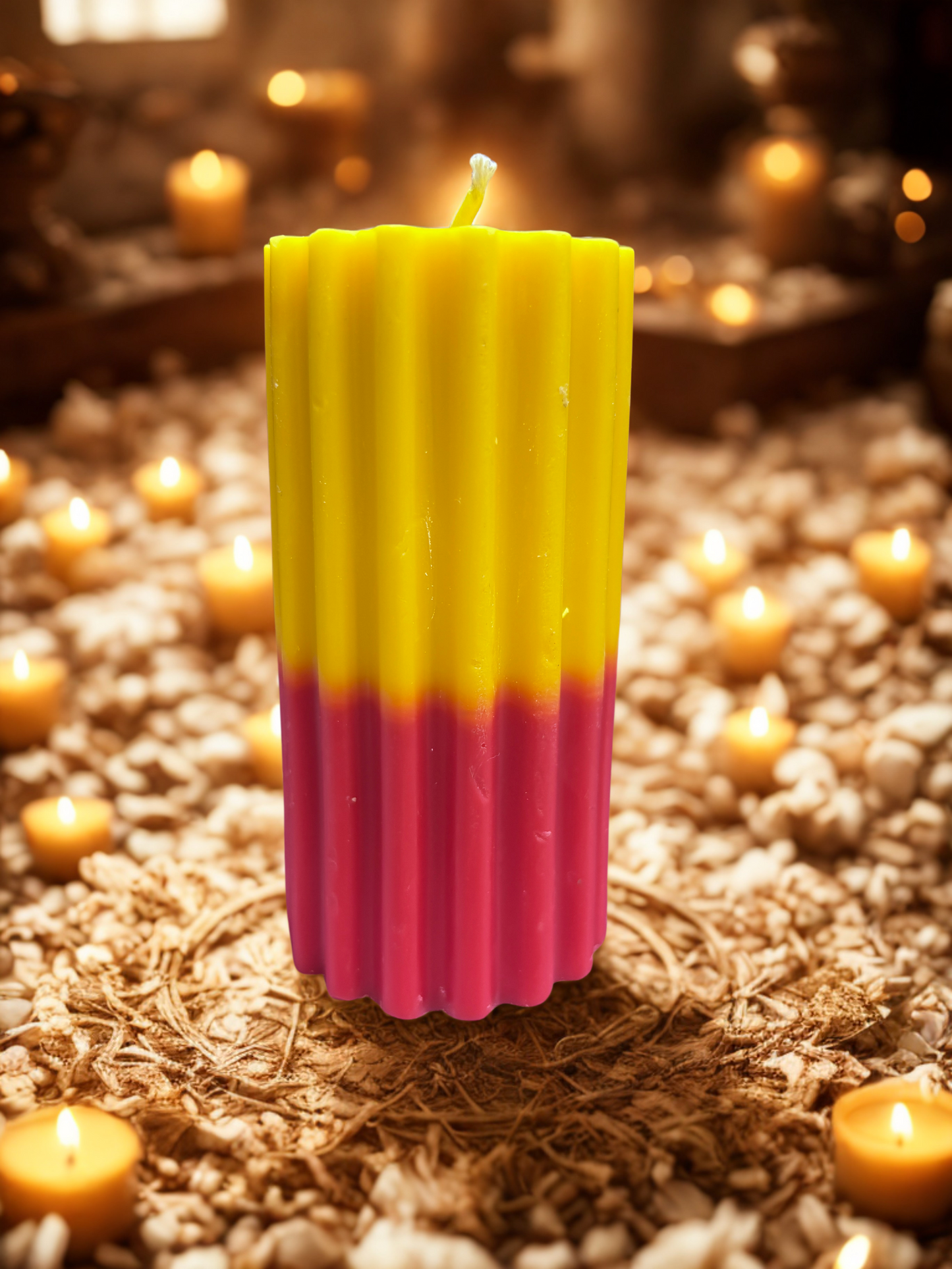 Pillar Candle Dual Color Thick Lines | Festive Gifting & Home Decor-Medium AuraTales