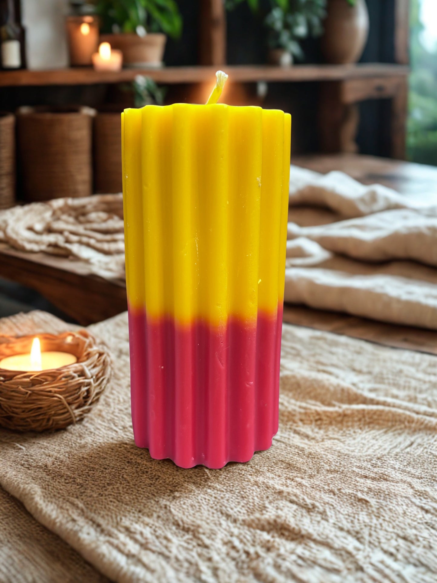 Pillar Candle Dual Color Thick Lines | Festive Gifting & Home Decor-Medium AuraTales
