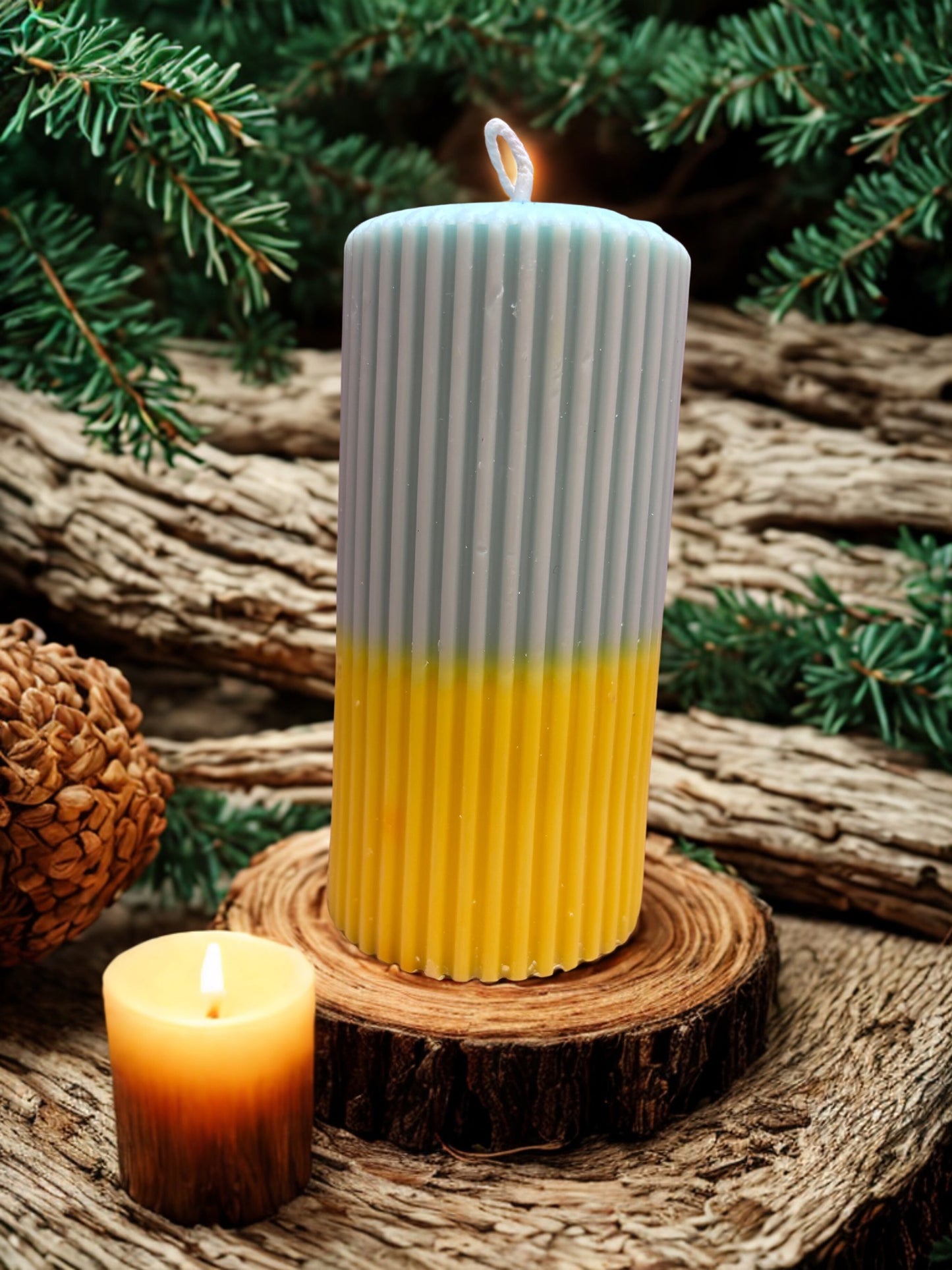 Pillar Candle Dual Color Thin Lines | Festive Gifting & Home Decor-Medium AuraTales
