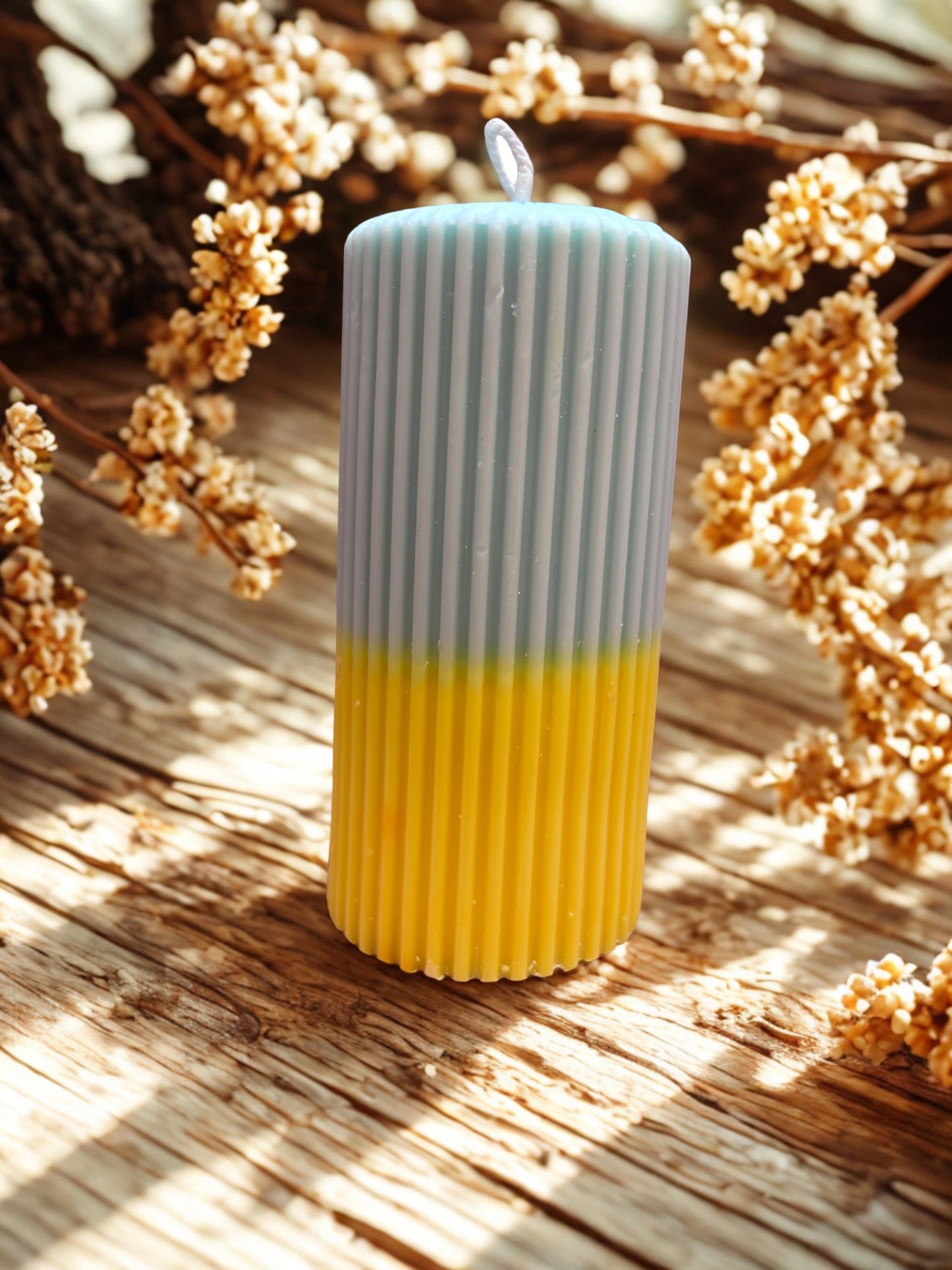 Pillar Candle Dual Color Thin Lines | Festive Gifting & Home Decor-Medium AuraTales