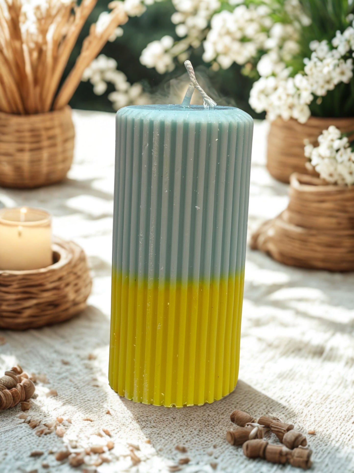 Pillar Candle Dual Color Thin Lines | Festive Gifting & Home Decor-Medium AuraTales