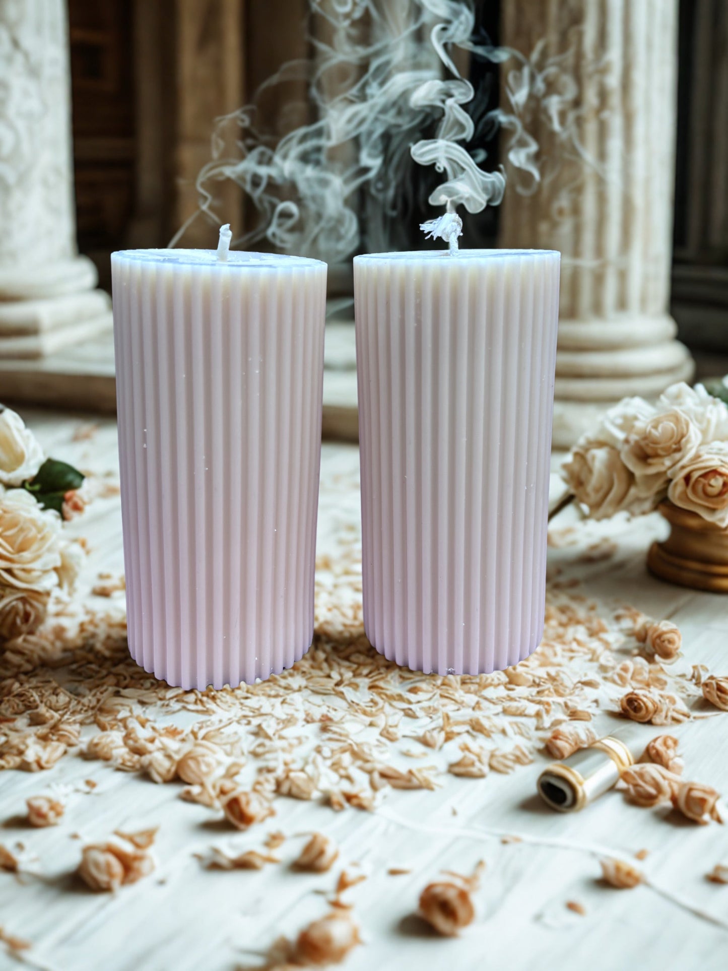 Pillar Candle Scented Candle Thin Ribbed- | Festive Gifting & Home Decor-Medium AuraTales