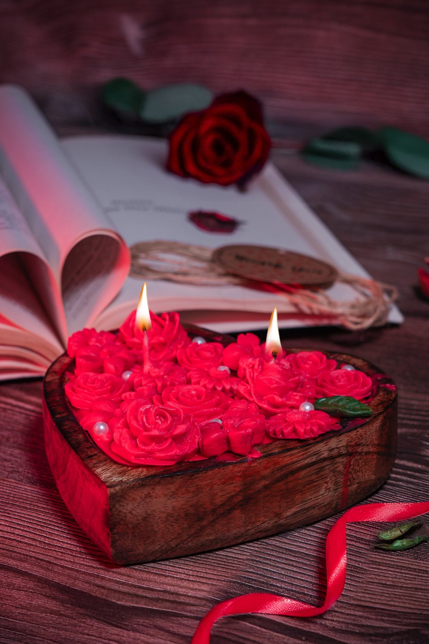 wooden heart candle,valentine candles, Rose Candle