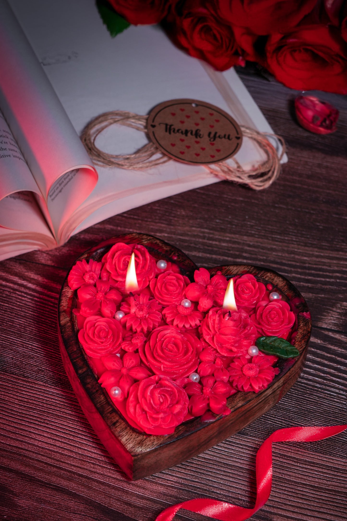 wooden heart candle,valentine candles, Rose Candle