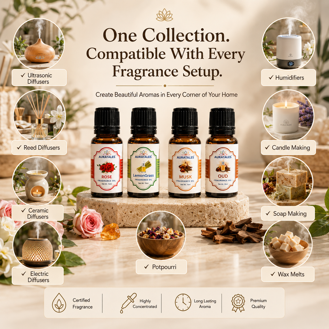 AuraTales Lemongrass Rose Fragrance Oil Pack of 4