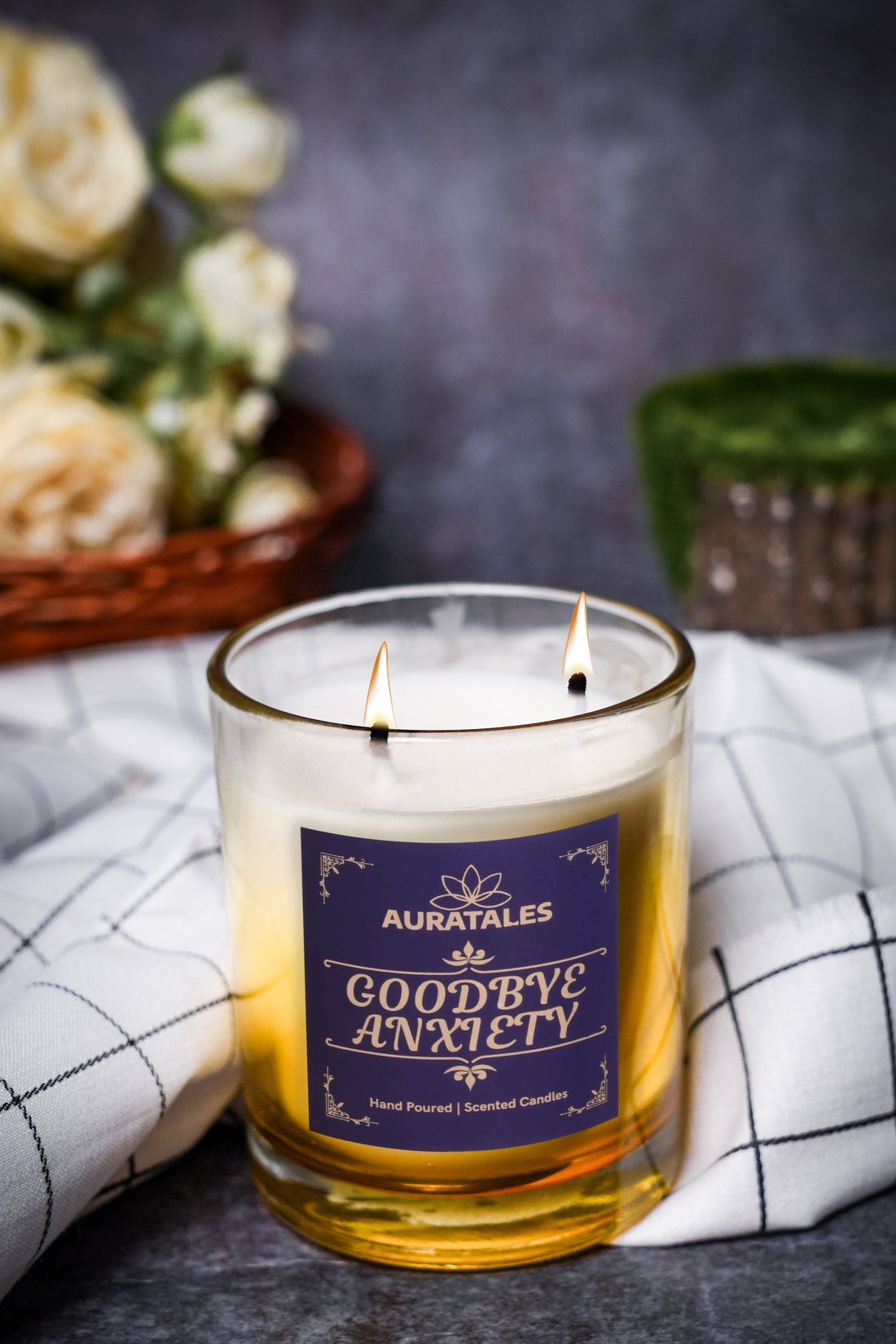 AuraTales Good Bye Anxiety calming candle - lavender chamomile bergamot soy wax candle India