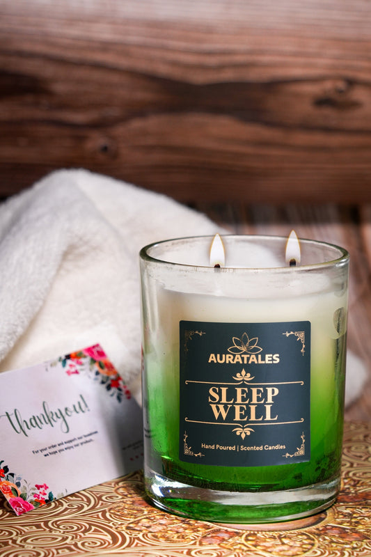 AuraTales Sleep Well candle - lavender cedarwood sleep hack aromatherapy soy wax candle India