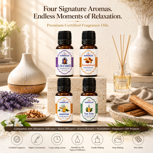 AuraTales Lavender Sandalwood Jasmine Tea Tree Fragrance Oil Pack of 4