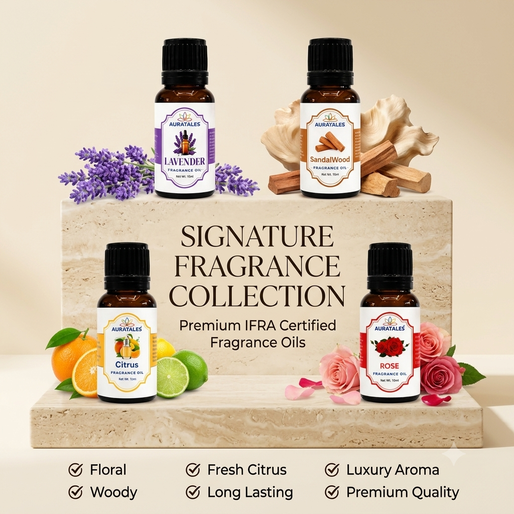 Fragrance Oil for Diffuser | Pack of 4 | 60ml | Best for Aromatherapy | Helps in Meditation | Used in Home, Candle, Diffusers, Air Fresheners (Lavender, Sandalwood, Citrus, Rose) AuraTales