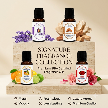 Fragrance Oil for Diffuser | Pack of 4 | 60ml | Best for Aromatherapy | Helps in Meditation | Used in Home, Candle, Diffusers, Air Fresheners (Lavender, Sandalwood, Citrus, Rose) AuraTales