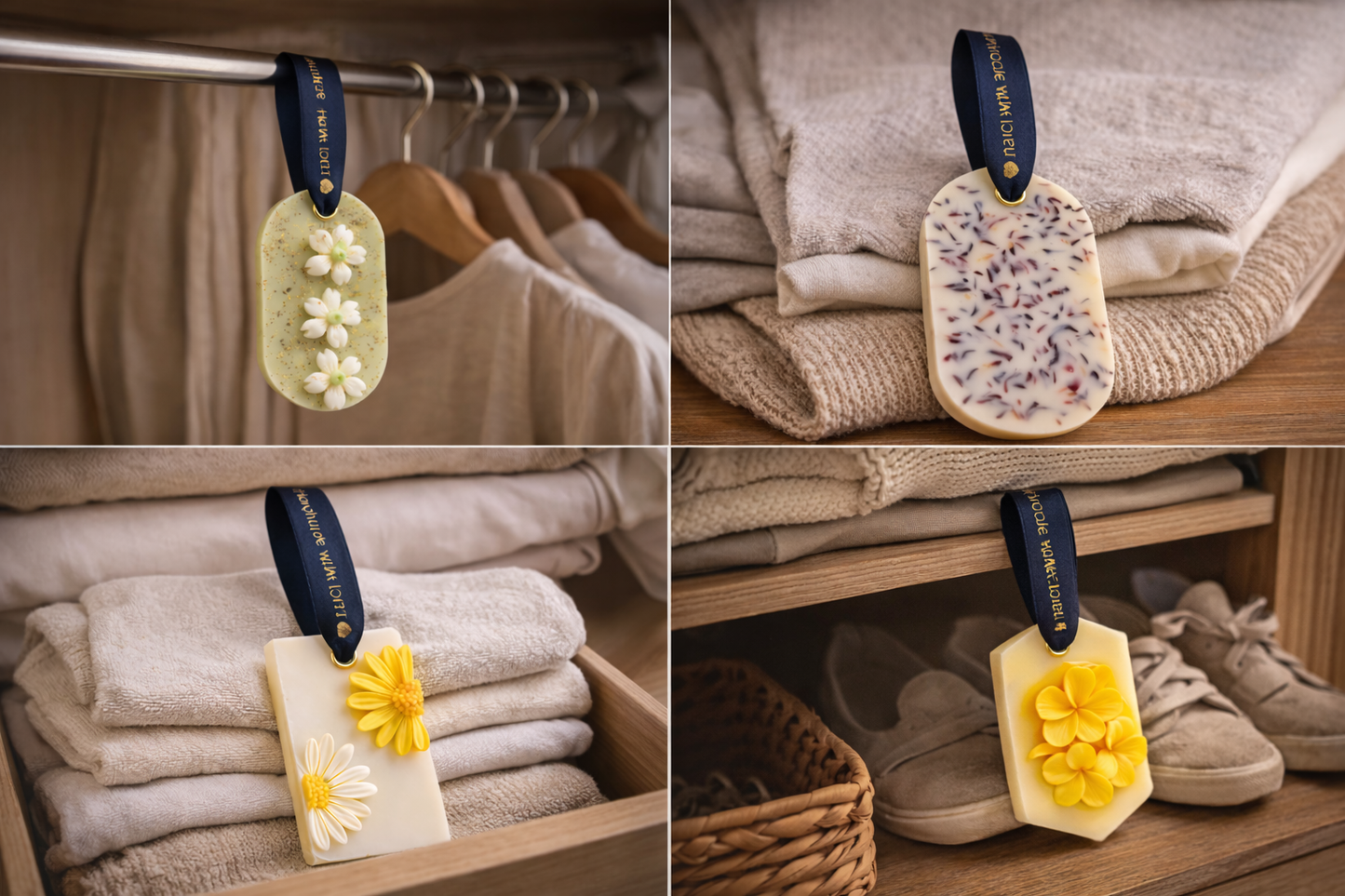 Air Freshener Mogra, Citrus, Linen & Rose Natural Scent for Wardrobes, Cupboards & ShoeRacks | Pack of 4