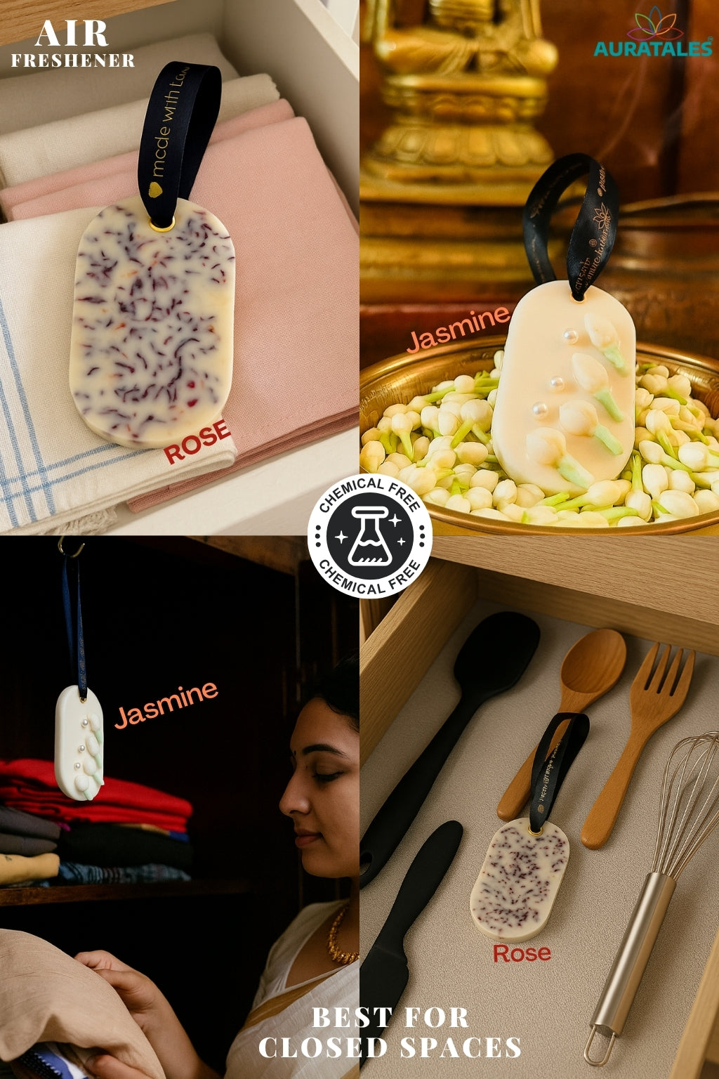 Air Freshener Jasmine & Rose Premium Scent for Closed Space | Pack of 2 AuraTales