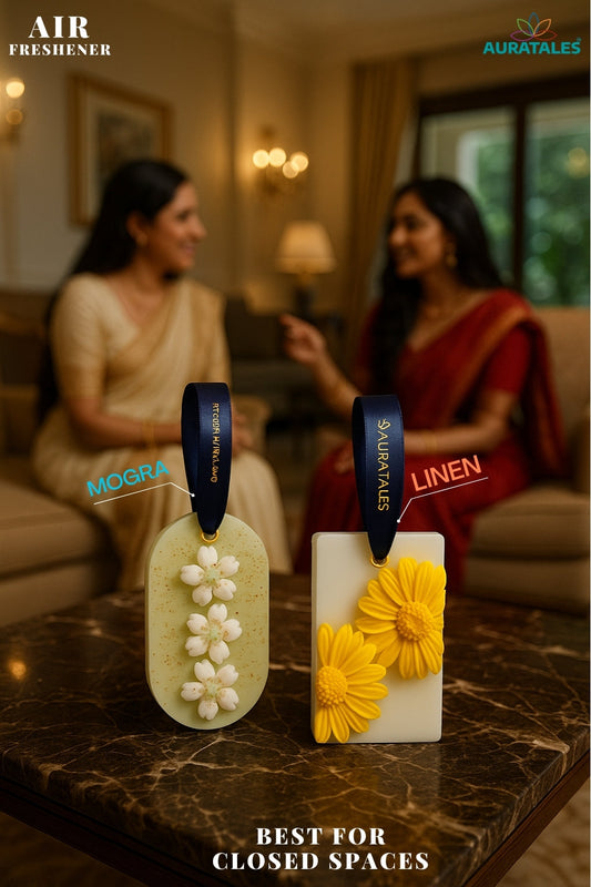 Air Freshener Linen & Mogra Premium Scent for Closed Space | Pack of 2 Aura Tales