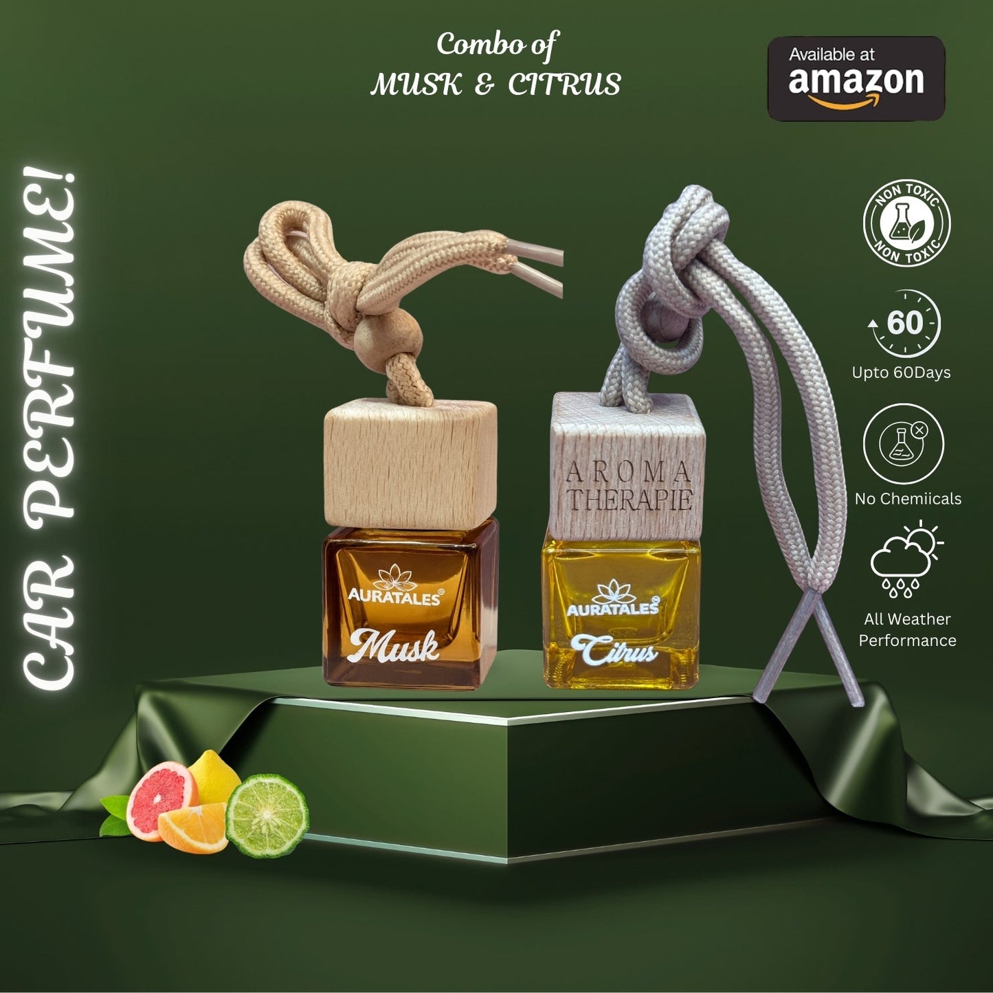 Car Hanging Perfume - Musk & Citrus | Car Freshener - Combo Pack Of 2 AuraTales