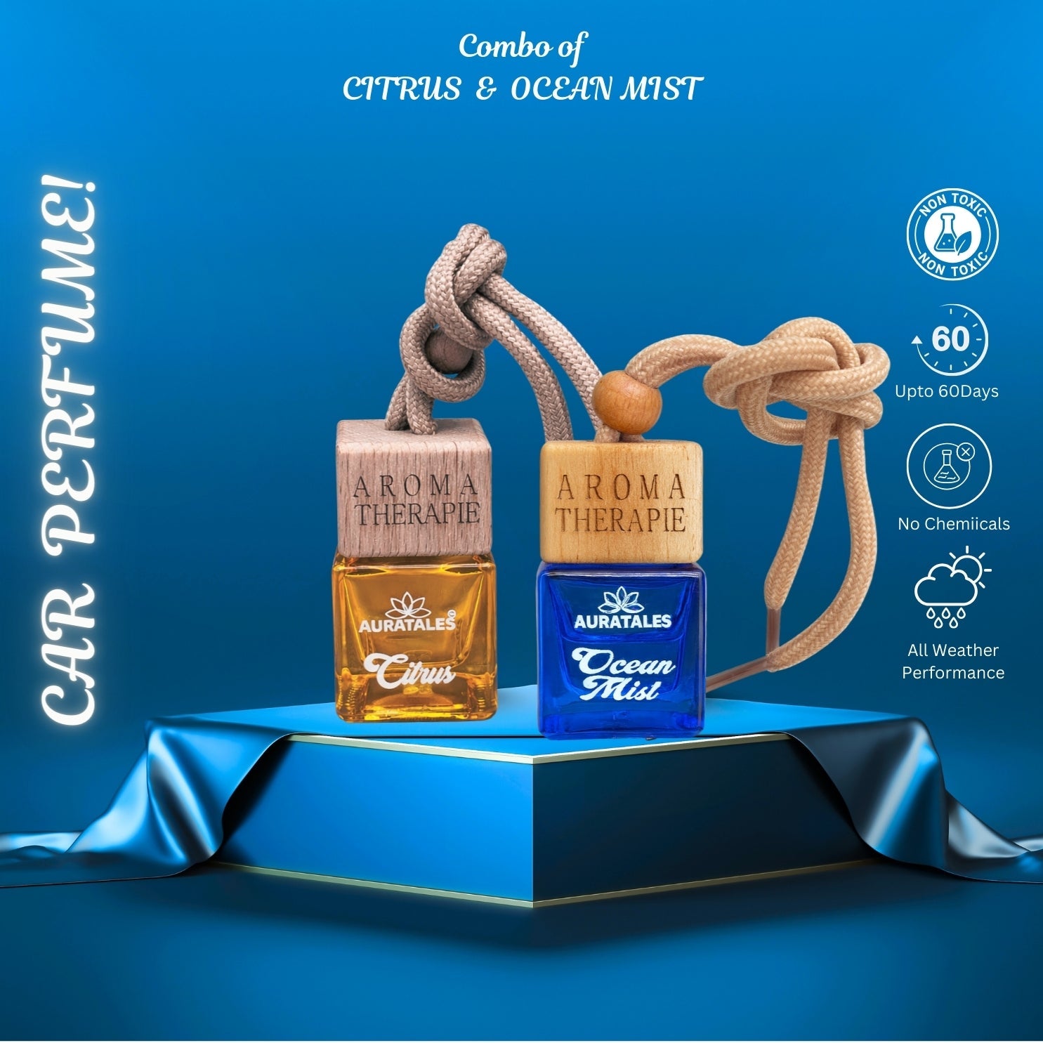 Car Hanging Perfume - Ocean Mist & Citrus | Car Air Freshener - Combo Pack Of 2 AuraTales