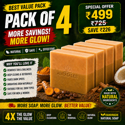 Handmade Natural Tan Removal & Deep Cleansing Bathing Soap For Men & Women | Pack of 4 AuraTales
