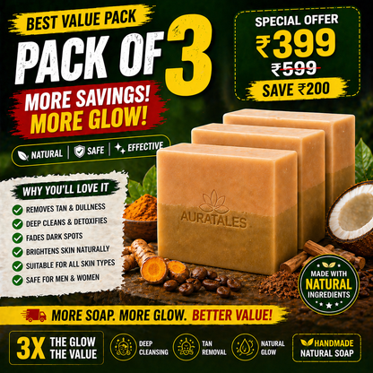 Handmade Natural Tan Removal & Deep Cleansing Bathing Soap For Men & Women | Pack of 3 AuraTales