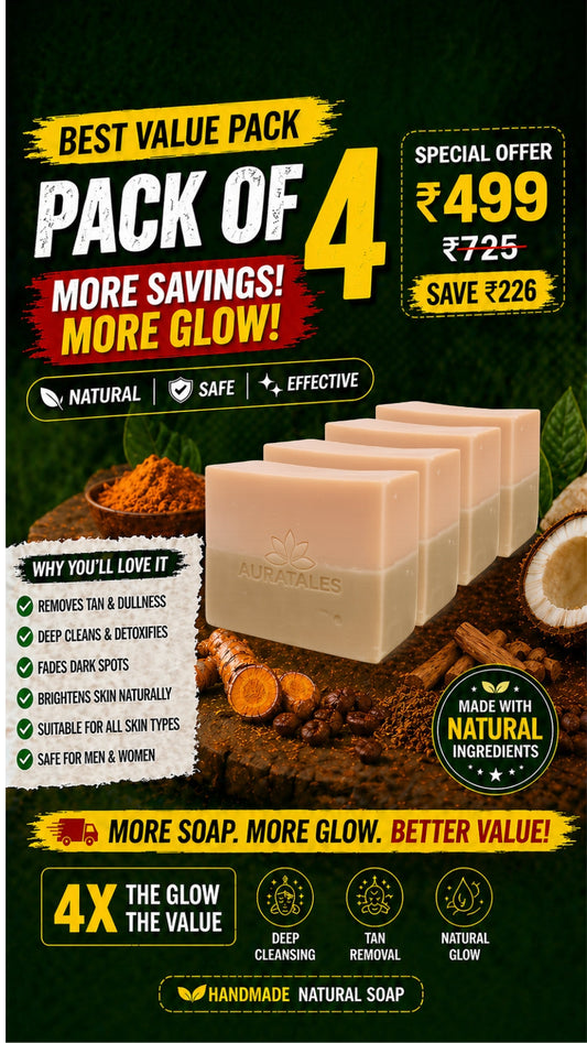 Handmade Natural Tan Removal & Deep Cleansing Bathing Soap For Men & Women | Pack of 4 AuraTales