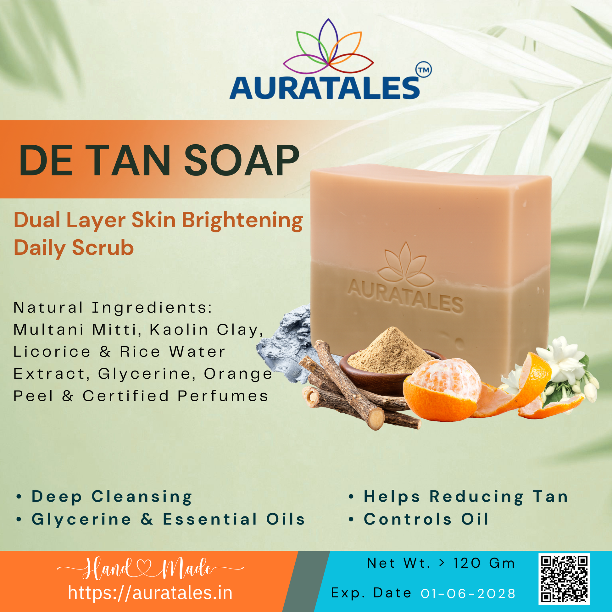 Handmade Natural Tan Removal & Deep Cleansing Bathing Soap For Men & Women | Pack of 2 AuraTales