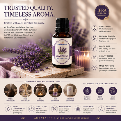 Lavender Fragrance Oil |30 ml|Pack of 2|Helps in concentration & meditation|Used in Diffusers, Candles, Air Fresheners, Soaps AuraTales