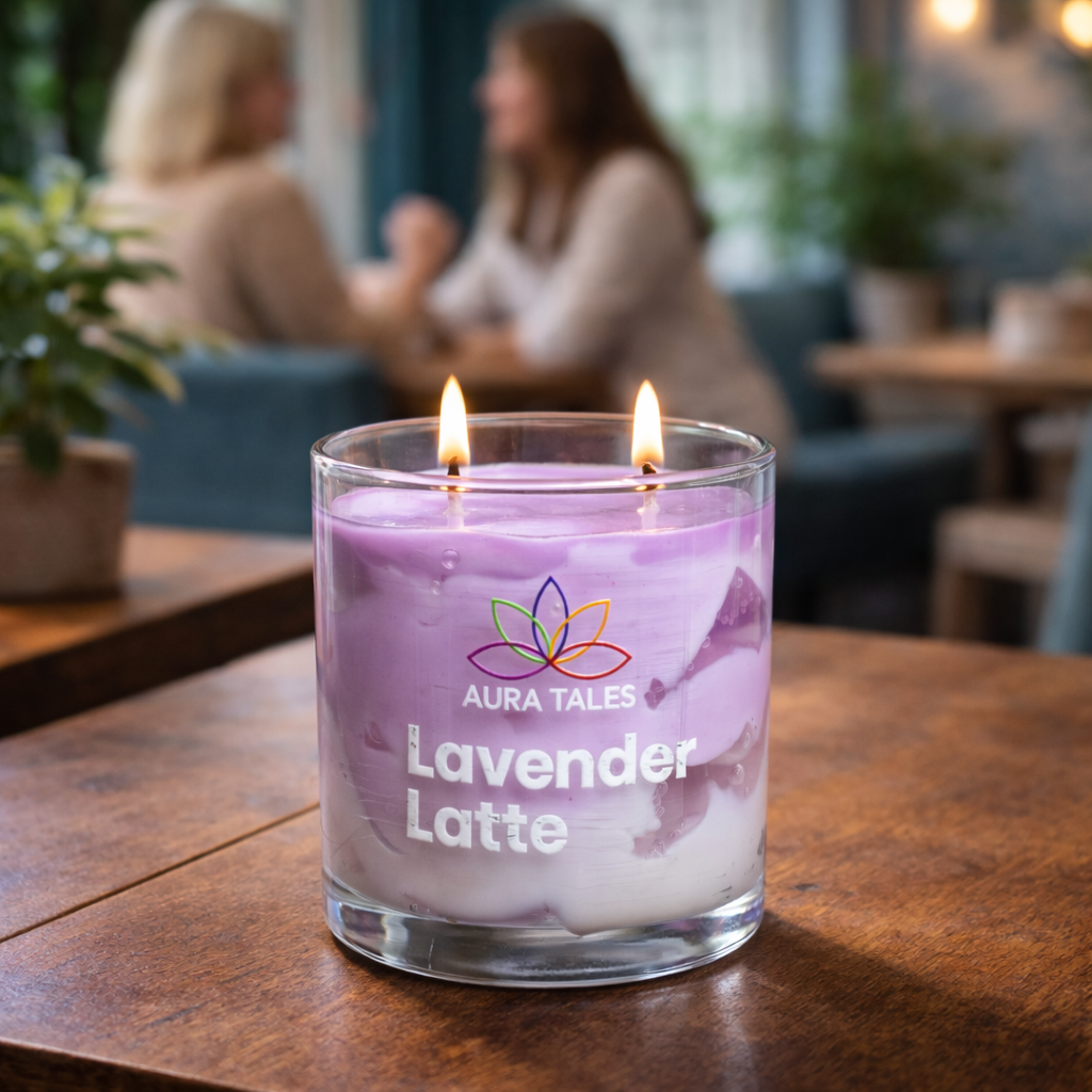 Lavender Latte Scented Candle | Aromatherapy Candle | Lavender & Vanilla Fragrances AuraTales