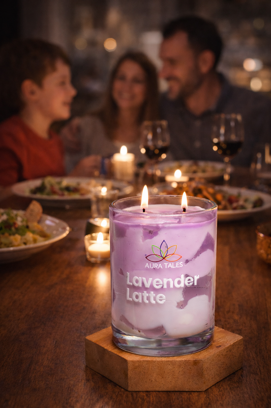 Lavender Latte Scented Candle | Aromatherapy Candle | Lavender & Vanilla Fragrances AuraTales
