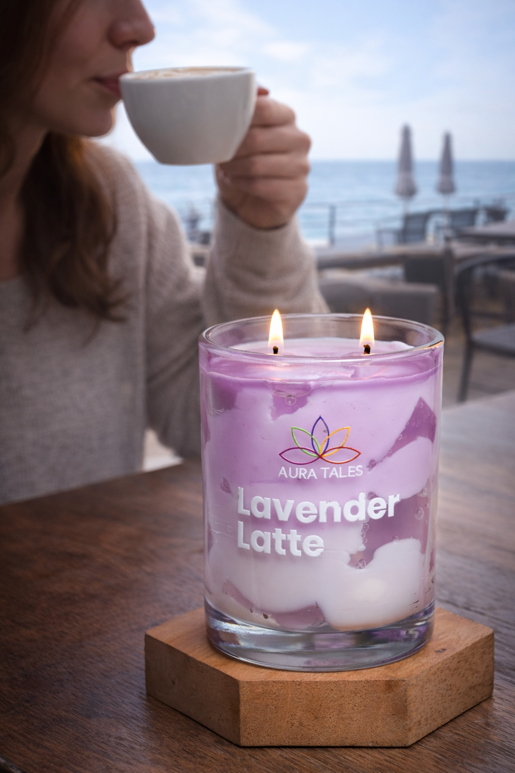Lavender Latte Scented Candle | Aromatherapy Candle | Lavender & Vanilla Fragrances AuraTales