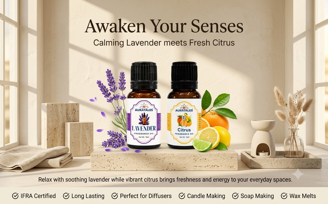Lavender, Citrus Fragrance Oil |30 ml|Pack of 2|Helps in sleep & meditation|Used in Diffusers, Candles, Air Fresheners, Soaps AuraTales