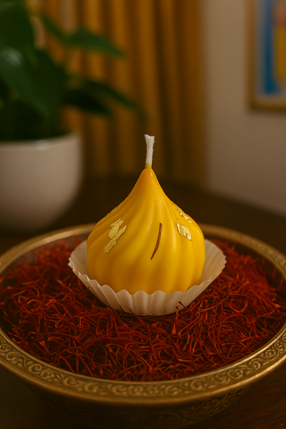Modak Sweet Candle Rose, Cholocate, Saffron, Mogra | Pack of 8 Aura Tales
