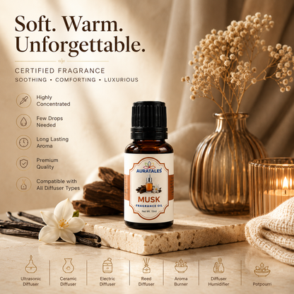 Aroma Diffuser Oil Combo of 6 (Sandalwood, Lavender, Citrus, Oudh, Musk, Rose) 60ml for Home, Office, Cupboards, Shoeracks, Drawers AuraTales