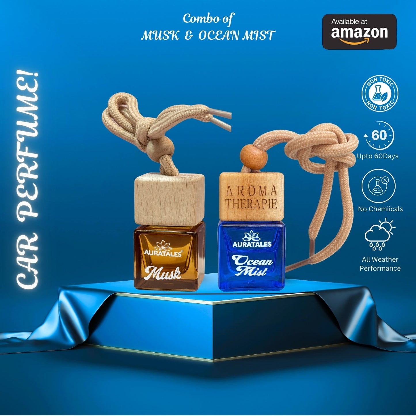 Car Hanging Perfume - Ocean Mist & Musk | Car Air Freshener - Combo Pack Of 2 AuraTales