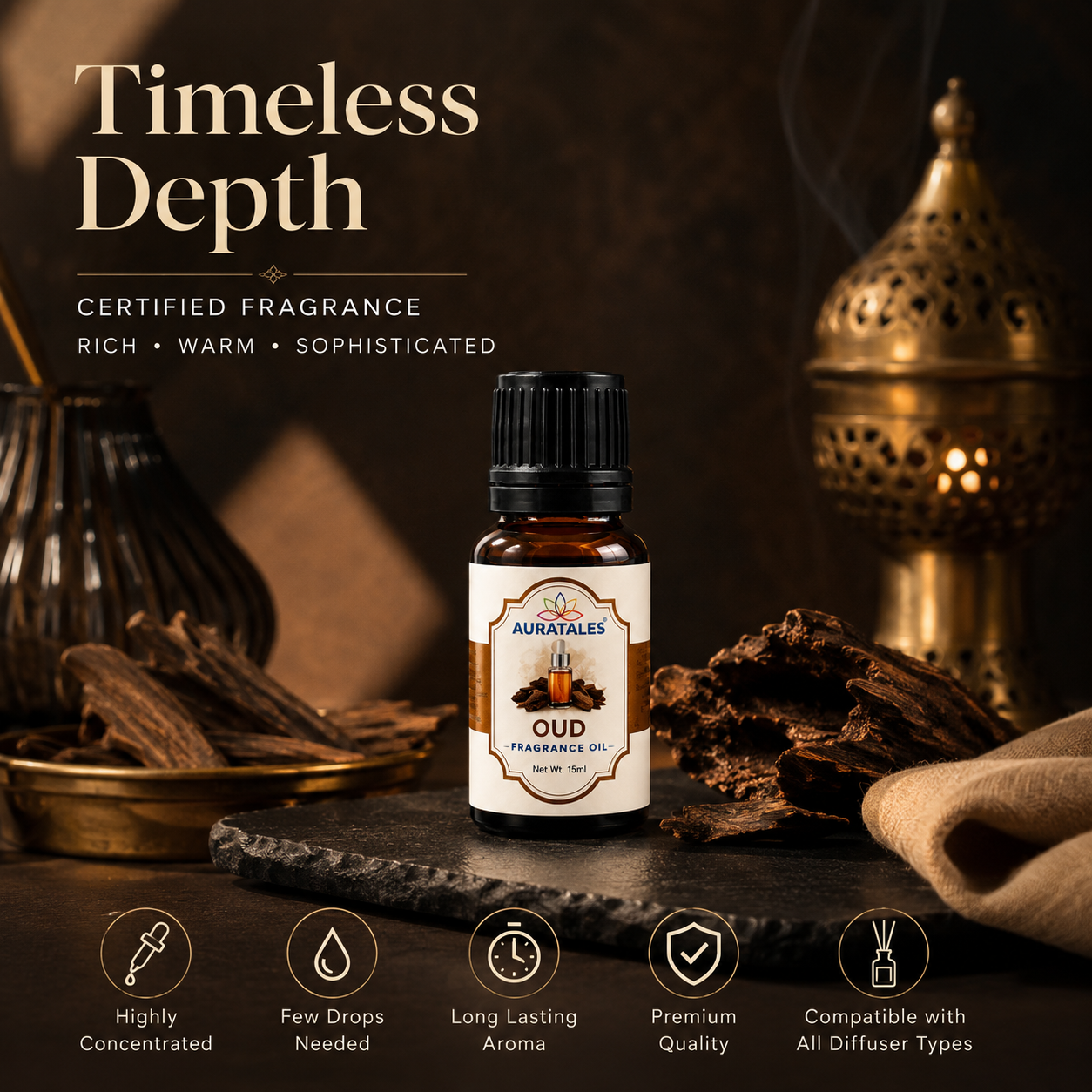 Fragrance Oil for Diffuser | Pack of 4 | 60ml | Best for Aromatherapy | Helps in Meditation | Used in Home, Candle, Diffusers, Air Fresheners (Musk, Oudh, Lemongrass, Rose) AuraTales