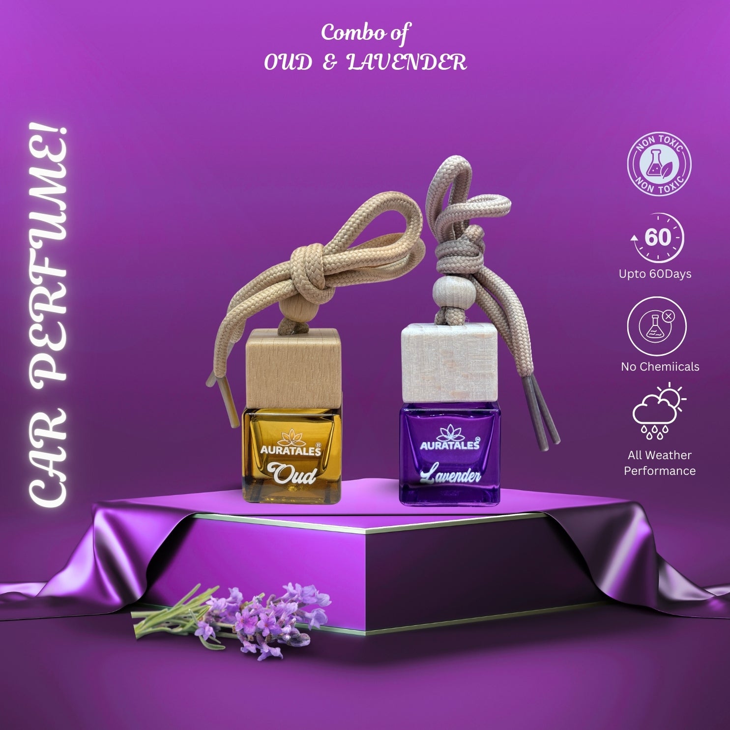 Car Hanging Perfume - Oud & Lavender | Car Freshener - Combo Pack AuraTales