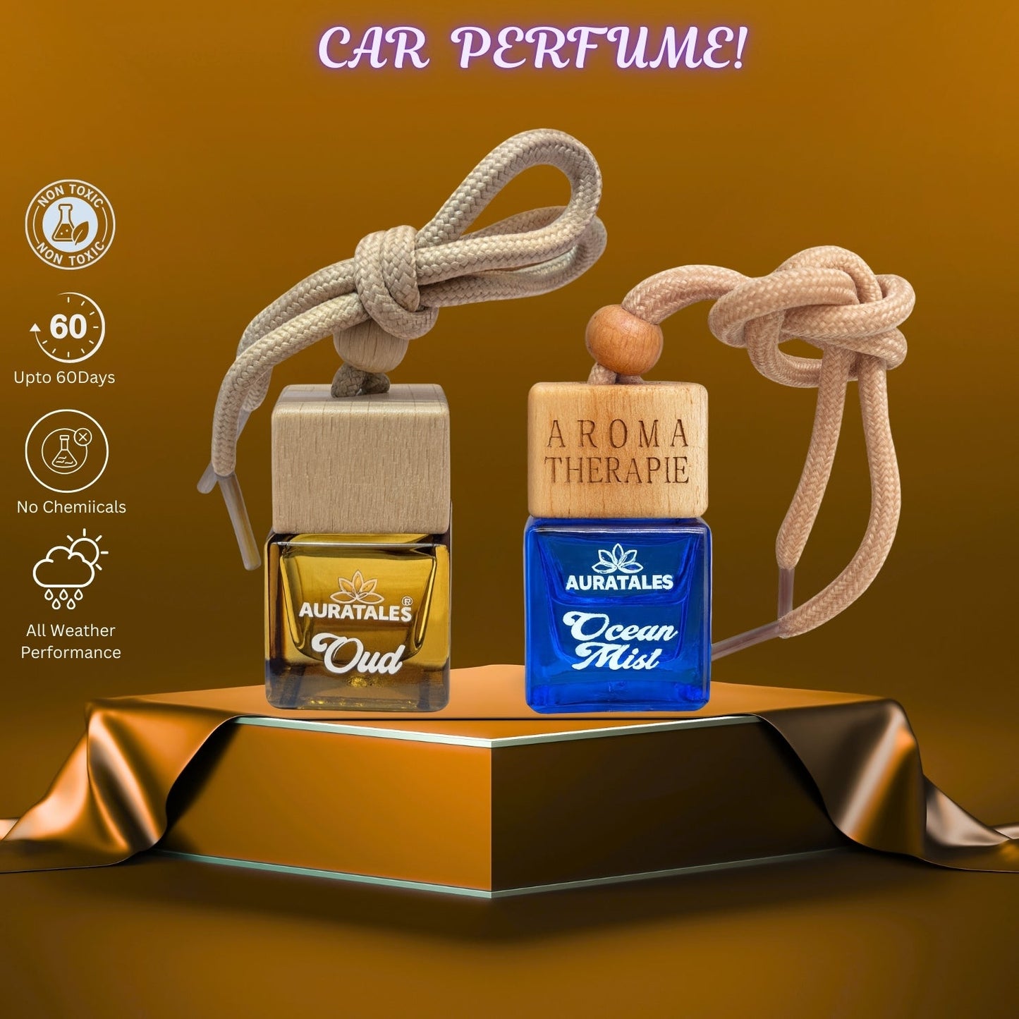 Car Hanging Perfume - Ocean Mist & Oud | Car Air Freshener - Combo Pack of 2 AuraTales
