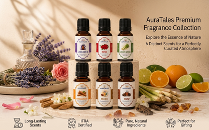 Aroma Diffuser Oil Combo of 6 (Sandalwood, Lavender, Citrus, Oudh, Musk, Rose) 60ml for Home, Office, Cupboards, Shoeracks, Drawers AuraTales