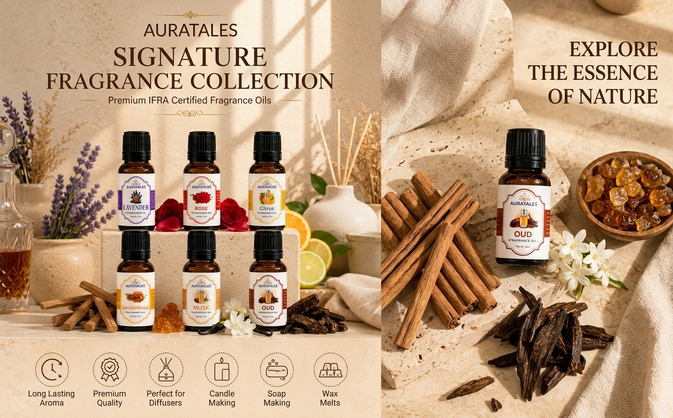 Aroma Diffuser Oil Combo of 6 (Sandalwood, Lavender, Citrus, Oudh, Musk, Rose) 60ml for Home, Office, Cupboards, Shoeracks, Drawers AuraTales