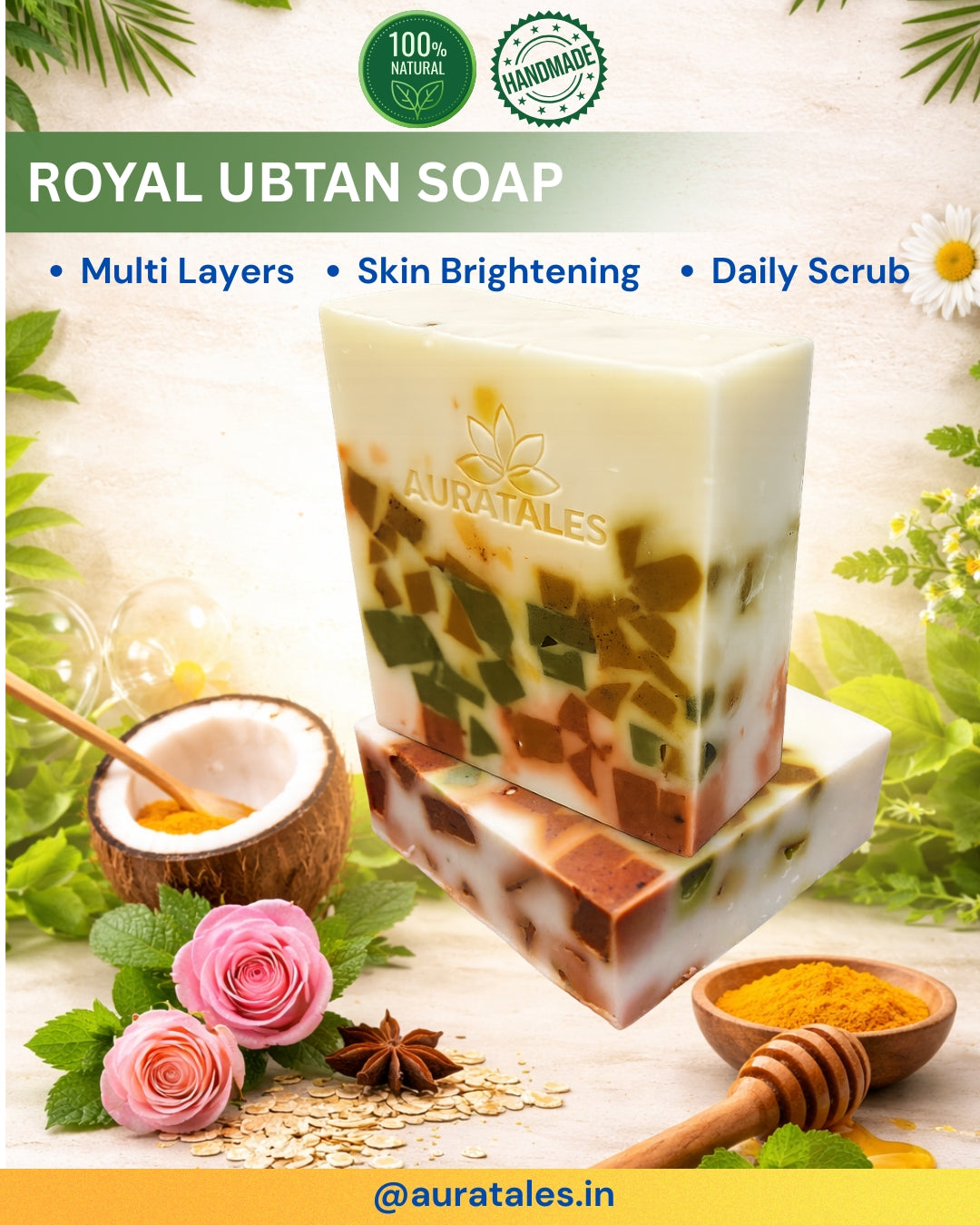 Handmade Royal Ubtan Bathing Soap For Men & Women | Pack of 3 AuraTales