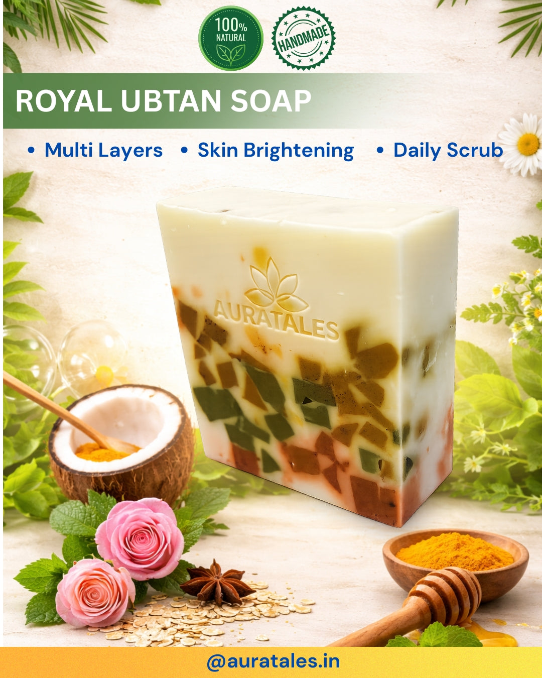 Handmade Royal Ubtan Bathing Soap For Men & Women | Pack of 3 AuraTales