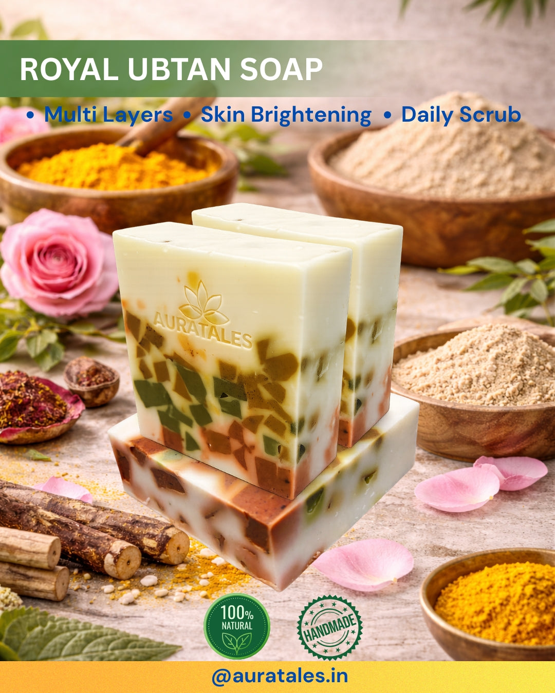 Handmade Royal Ubtan Bathing Soap For Men & Women | Pack of 3 AuraTales