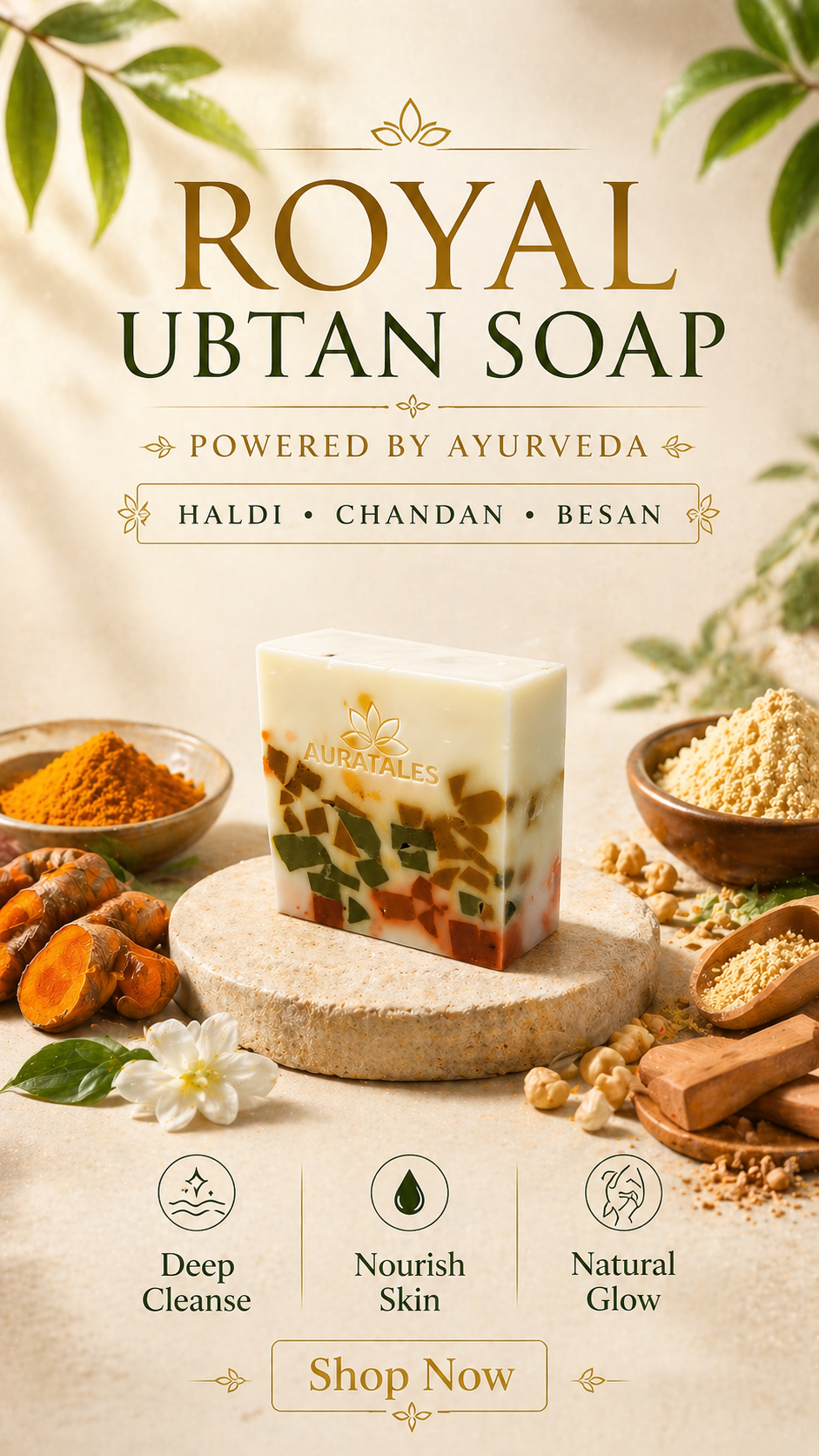 Handmade Royal Ubtan Bathing Soap For Men & Women | Pack of 4 AuraTales