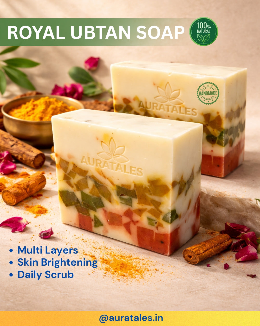Handmade Royal Ubtan Bathing Soap For Men & Women | Pack of 2 AuraTales