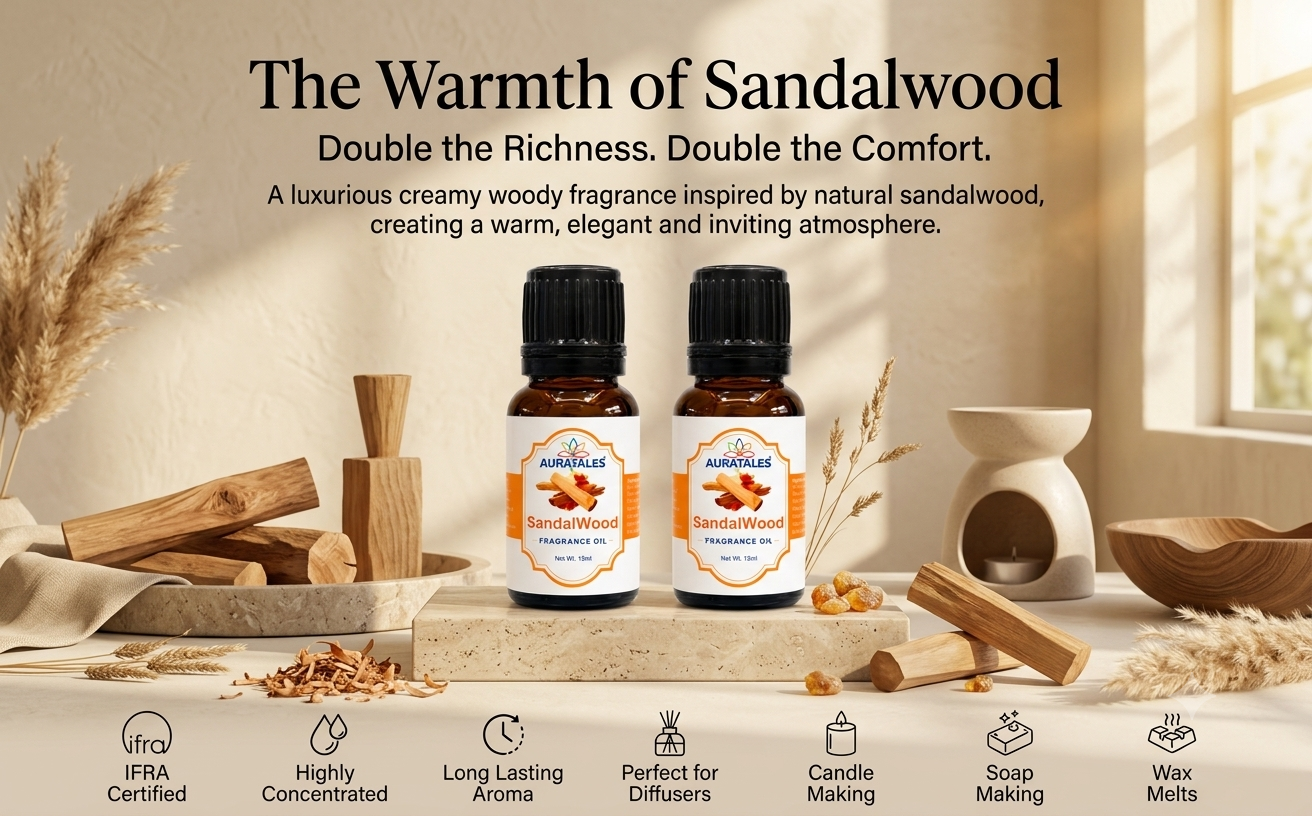 SandalWood Fragrance Oil Pack of 2 |30ml | Used in Diffusers, Candles, Air Fresheners, Soaps (Copy) AuraTales