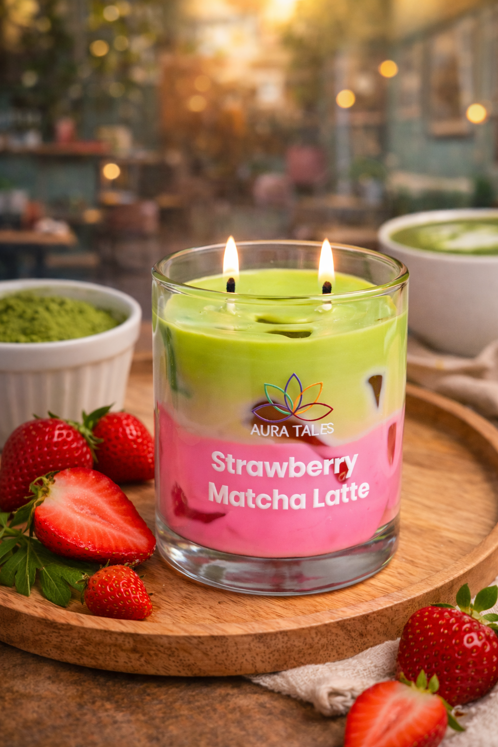 Strawberry Matcha Latte Scented Candle | Aromatherapy Candle | Strawberry & Matcha Fragrances AuraTales