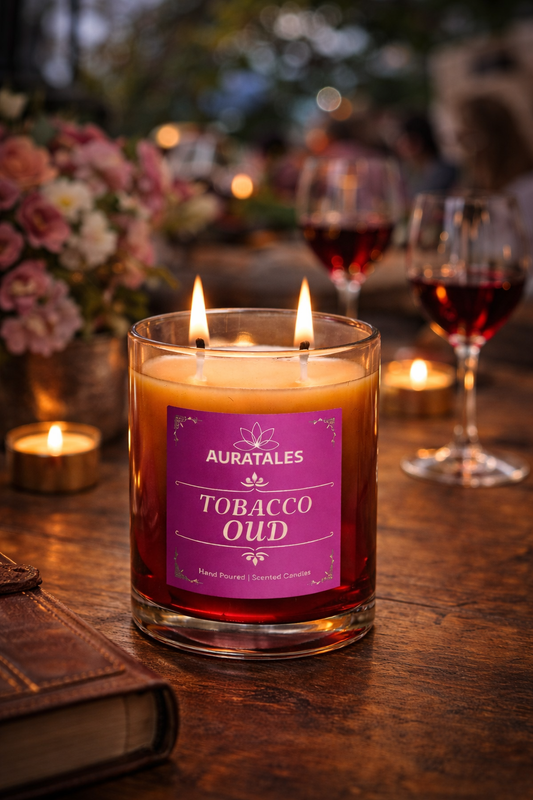 Tobacco Oud Scented Candle | Mood Uplifting Party Candle Aura Tales