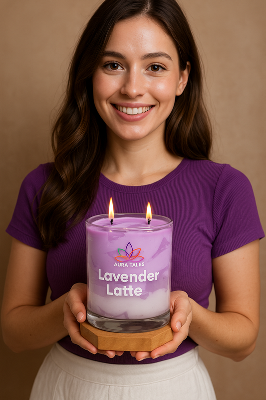 Lavender Latte Scented Candle | Aromatherapy Candle | Lavender & Vanilla Fragrances AuraTales
